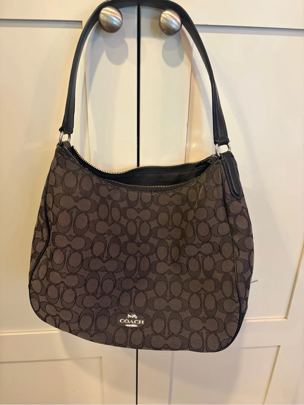 Coach Grey/Blk Canvas Shoulder Bag